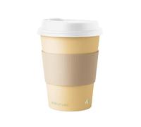 BIOFUTURE 50 x 16oz Takeaway Disposable Coffee Cups with White Lids and Sleeves - EN 13432 Certified, Biodegradable and Compostable Paper Cups for Coffee, Tea, and Hot Drinks (Sand)