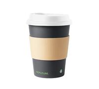 BIOFUTURE 50 x 16oz Takeaway Disposable Coffee Cups with White Lids and Sleeves - EN 13432 Certified, Biodegradable and Compostable Paper Cups for Coffee, Tea, and Hot Drinks (Black)