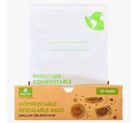Biofuture Biodegradable Sandwich Bags - Large Compostable Gallon-Size Freezer Storage Baggies (26.8 x 27.1 cm) | Double Seal, Leakproof, Resealable | Ideal for Meal Prep, Lunch, Bulk Snacks, 50 Bags