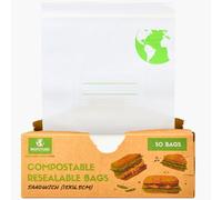 Biofuture Compostable Freezer Bags | Biodegradable & Reusable Sandwich Bags | Double Zip Lock Food Storage Bags, Freezer-Safe & Plastic-Free (15 × 16.5 cm) (50 Bags)