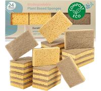 bioGo 24 Pack Biodegradable Kitchen Sponges - Eco-Friendly, Compostable, Natural Cellulose Dish Sponges - Washing Up Sponges - Biodegradable Sponges