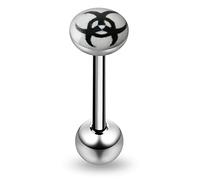 Biohazard on White Background Logo 316L Surgical Steel Tongue Bar Piercing Jewellery
