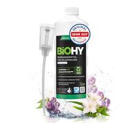 BiOHY Cleaning agent for suction wipers with a fresh spring scent (1l Bottle) + Dispenser | 1:200 concentrate for all wet-dry vacuum cleaners | ideal for tiles, PVC, parquet, laminate & carpet