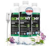 BiOHY Floor cleaner for mopping robots with a fresh spring scent (3 x 1l Bottle) + Dispenser | Cleaning agent concentrate for all floor-cleaning robots | Foam-free & streak-free | Sustainable
