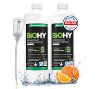 BiOHY Floor cleaner for mopping robots with orange scent (2 x 1l Bottle) + Dispenser | Cleaning agent concentrate for all floor-cleaning robots | Foam-free & streak-free | Sustainable 1:200