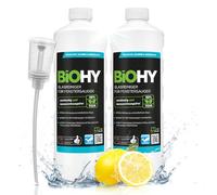 BiOHY Glass Cleaner for Window Vacuums (2 x 1l Bottle) + Dispenser | Suitable for All Window acids | ensures a Brilliant Shine on All Smooth Surfaces (Glasreiniger)