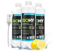 BiOHY Glass Cleaner for Window Vacuums (3 x 1l Bottle) + Dispenser | suitable for all window acids | ensures a brilliant shine on all smooth surfaces (Glasreiniger)