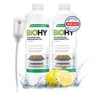 BiOHY Wiping Robot Cleaning Agent (2 x 1l Bottle) + Dispenser | Floor Cleaner for Wooden Floors | parquet & Laminate | economical Concentrate with Fresh Fragrance (Wischroboter Holz)