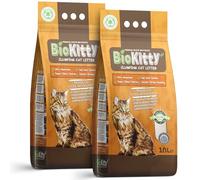BioKitty Clumping Cat Litter, 20L Highly Absorbent Natural Bentonite Clay Cat Litter, Long Lasting Odour Control, Maximum Hygiene with Strong Clumping Litter (Unscented, Pack of 2)