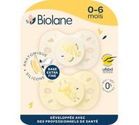 BIOLANE - Anatomical Animal Teat - Extra fine Pacifiers 0 to 6 Months- Yellow/Beige- Flat and Reversible Teat- Optimal Comfort- Respect for Oral Development- Safe and Durable Materials