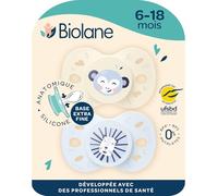 BIOLANE - Anatomical Animal Teat - Extra fine Pacifiers 6 to 18 Months- Blue/Beige- Flat and Reversible Teat- Optimal Comfort- Respect for Oral Development- Safe and Durable Materials