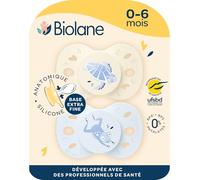 BIOLANE - Anatomical Animal teats - Extra-fine Pacifiers - 0 to 6 Months - Blue and Beige- Flat and Reversible Teat- Optimal Comfort- Respect for Oral Development- Renewable Materials