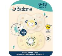 BIOLANE - Anatomical Animal teats - Extra-fine Pacifiers - 6 to 18 Months - Yellow and Beige - Flat and Reversible Teat - Optimal Comfort - Respect for Oral Development - Renewable Materials