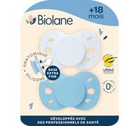BIOLANE - Anatomical Teat - Extra-fine Pacifiers - 18 Months and up- Two-Tone Blue- Flat and Reversible Teat- Optimal Comfort- Respect for Oral Development- Safe and Durable Materials