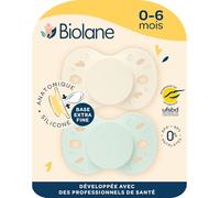 BIOLANE - Anatomical Teat- Extra-fine Pacifiers- from 0 to 6 Months- Green and Beige- Flat and Reversible Teat- Optimal Comfort- Respect for Oral Development- Safe and Durable Materials