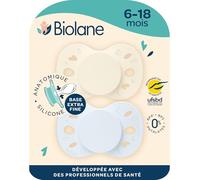 BIOLANE - Anatomical Teat- Extra-fine Pacifiers- from 6 to 18 Months- Blue and Beige- Flat and Reversible Teat- Optimal Comfort- Respect for Oral Development- Safe and Durable Materials