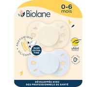 BIOLANE - Anatomical teats - Extra-fine Pacifiers - 0 to 6 Months - Blue and Beige - Flat and Reversible Teat - Optimal Comfort - Respect for Oral Development - Renewable Materials