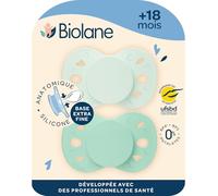 BIOLANE - Anatomical teats- Extra-fine Pacifiers- 18 Months and Above - Two-Tone Green- Flat and Reversible Teat- Optimal Comfort- Respect for Oral Development- Renewable Materials