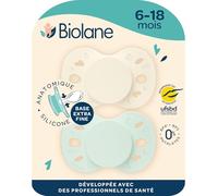 BIOLANE - Anatomical teats- Extra-fine Pacifiers- 6 to 18 Months- Green and Beige- Flat and Reversible Teat- Optimal Comfort- Respect for Oral Development- Renewable Materials