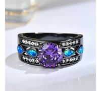 BIOLIVING Boho Female Big Purple Rainbow Stone Ring Vintage Black Gold Wedding Rings Promise White Blue Opal Engagement Rings For Women