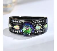 BIOLIVING Boho Female Big Purple Rainbow Stone Ring Vintage Black Gold Wedding Rings Promise White Blue Opal Engagement Rings For Women