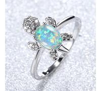 BIOLIVING Boho Female Blue Fire Opal Ring Charm Silver Color Oval Wedding Rings For Women Cute Crystal Turtle Thin Engagement Ring