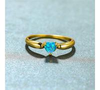 BIOLIVING Cute Female Blue Opal Stone Ring Yellow Gold Color Thin Wedding Rings For Women Promise Small Love Heart Engagement Ring
