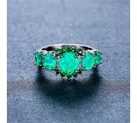 BIOLIVING Female Green Opal Oval Ring Charm Silver Color Thin Engagement Ring Vintage Bride Zircon Stone Wedding Rings For Women