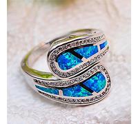 BIOLIVING Female White Blue Fire Opal Ring Unique Silver Color Wedding Band Ring Promise Engagement Rings For Women