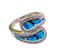 BIOLIVING Female White Blue Fire Opal Ring Unique Silver Color Wedding Band Ring Promise Engagement Rings For Women