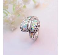 BIOLIVING Female White Blue Fire Opal Ring Unique Silver Color Wedding Band Ring Promise Engagement Rings For Women