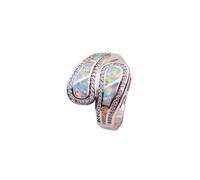 BIOLIVING Female White Blue Fire Opal Ring Unique Silver Color Wedding Band Ring Promise Engagement Rings For Women