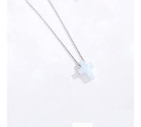 BIOLIVING New Women Cross Opal Necklace Genuine 925 Sterling Silver Blue Stone Cross Charm Opal Necklace Rosary