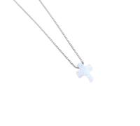 BIOLIVING New Women Cross Opal Necklace Genuine 925 Sterling Silver Blue Stone Cross Charm Opal Necklace Rosary