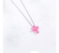 BIOLIVING New Women Cross Opal Necklace Genuine 925 Sterling Silver Blue Stone Cross Charm Opal Necklace Rosary