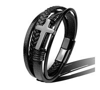 BIOLIVING Trendy Vintage Men Leather Bracelet Cross Charms Magnetic Clasp Multilayer Braided Bracelets Male Jewelry