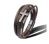 BIOLIVING Trendy Vintage Men Leather Bracelet Cross Charms Magnetic Clasp Multilayer Braided Bracelets Male Jewelry