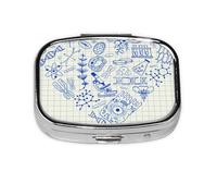 Biology Drawings in Heart,Meta Pill Box 2 Compartment Medicine Case,Portable Organizer,Rectangle Meta Portable Organizer Pill Box 944 Compartment Medicine Case