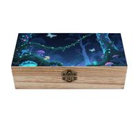Bioluminescent Fantasy Forest Wooden Storage Box Wooden Keepsake Box with Hinged Lid Vintage Rustic Chest Wood Jewelry Boxes for Jewelry, Photos, Memorabilia, Home Decor And Craft Organization