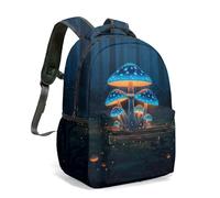 Bioluminescent Glowing Mushroom Fantasy Forest 16 Inch (40cm) Backpack Rucksack Midnight Woods Graphic Art Bag for Kids Students (03)