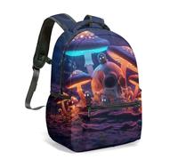 Bioluminescent Glowing Mushroom Fantasy Forest 16 Inch (40cm) Backpack Rucksack Midnight Woods Graphic Art Bag for Kids Students (06)