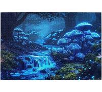 Bioluminescent Mushrooms Waterfall Mystic Forest 500 Piece Wooden Jigsaw Puzzle, 20.5x15 Inch