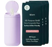 Biom Mini Dispenser + All-Purpose Wipes Starter Kit - Grapefruit Scented Cleaning Wipes | Fits in Car Cup Holder | Biodegradable Plant-Based Cleaner | Kid & Pet Friendly, Natural, Non-Toxic (Lilac)