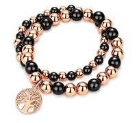 BioMag 2Pcs Copper Bracelet for Men Women, Tree of Life Engraved Pendant, Adjustable 99.99% Pure Copper Beads with 8mm Hematite Stones, Magnetic Beaded Jewelry Gift for Him Her