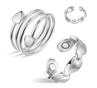 BioMag 2Pcs Lymphatic Drainage Copper Rings for Women in Different Design, Pure Copper Magnetic Ring with 7X Ultra Strength Magnet, Adjustable Jewelry in Gift Box(7X Silver)