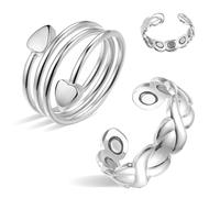 BioMag 2Pcs Lymphatic Drainage Copper Rings for Women in Different Design, Pure Copper Magnetic Ring with 10X Ultra Strength Magnet, Adjustable Jewelry in Gift Box(10X Silver)