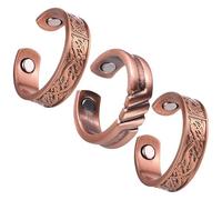 BioMag 3 Copper Rings for Men, 99.99% Solid Pure Copper, 3pcs 3500 Gauss #9 Rings, Vintage Pattern Adjustable Cuff Ring
