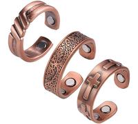 BioMag 3 Copper Rings for Men, 99.99% Solid Pure Copper, 3pcs 3500 Gauss #9 Rings, Vintage Pattern Adjustable Cuff Ring