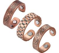 BioMag 3 Copper Rings for Men, 99.99% Solid Pure Copper, 3pcs 3500 Gauss #9 Rings, Vintage Pattern Adjustable Cuff Ring