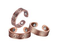 BioMag Copper Rings for Men Dad, Magnetic Pure Copper Rings Adjustable Ring for Fingers Thumb-3PCK
